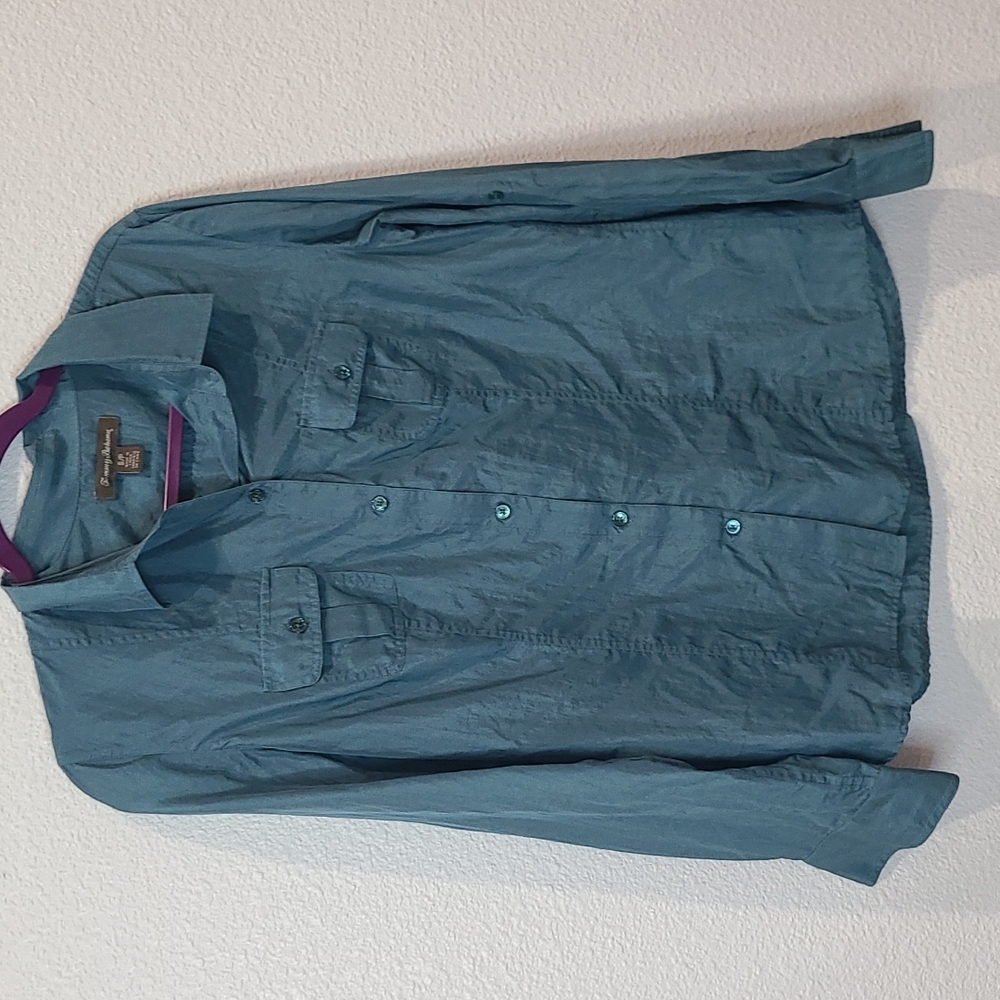 Tommy Bahama aqua blue silk button down shirt small